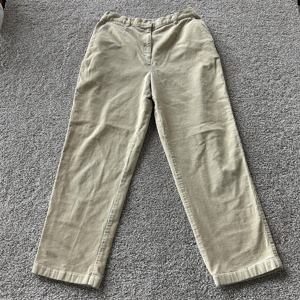 L.L. Bean Pants Womens 14 Beige Corduroy Elastic Waist Straight Leg Casual